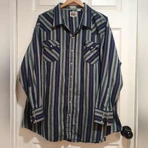 Men's Ely Cattleman Western Pearl Snap Lightweight Striped Long Sleeve Size 4X